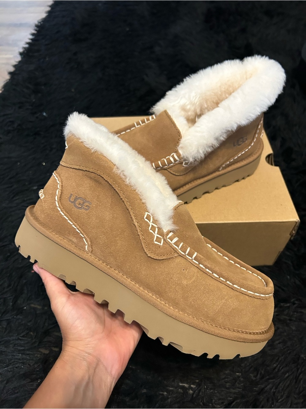 UGG Ansley Parc chestnut winter wool slippers loafers shoes women’s 8 new